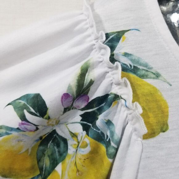 Astrologie Botanical Lemon Print Top Flutter Short Sleeve Women's Size Large - Picture 5 of 14